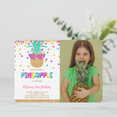 ananas verjaardag foto uitnodiging (Staand voorkant)