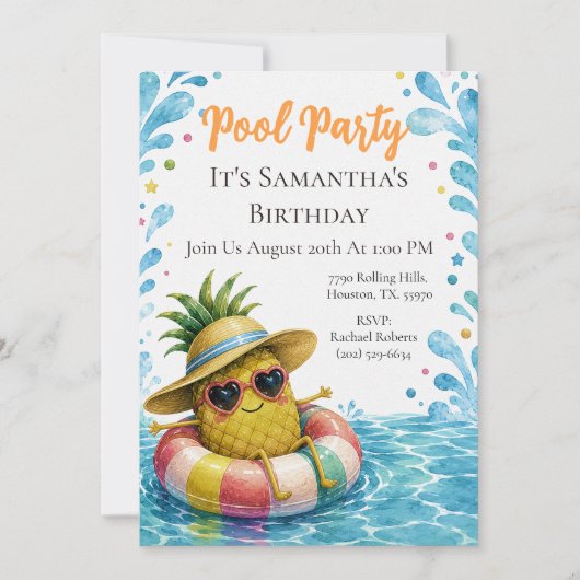 Ananas Verjaardags Zwembad Feestje Kaart (Voorkant)