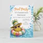 Ananas Verjaardags Zwembad Feestje Kaart (Staand voorkant)
