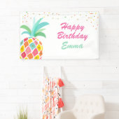 Ananas verjaardagsbanner Tropical Luau Pink Gold Spandoek (Insitu)