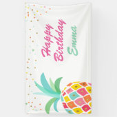 Ananas verjaardagsbanner Tropical Luau Pink Gold Spandoek (Verticaal)