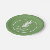 Ananas Verjaardagsfeest Groen Wit Papieren Bordje (Gekanteld)