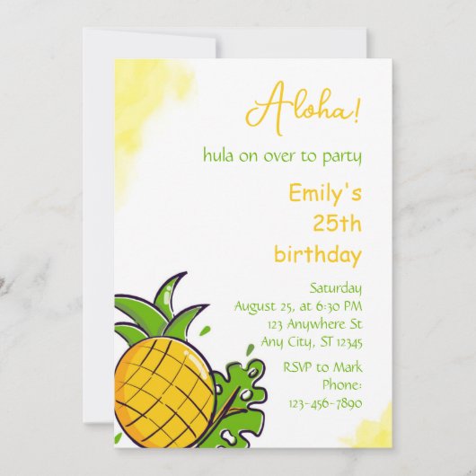 Ananas verjaardagsfeest uitnodiging template (Voorkant)