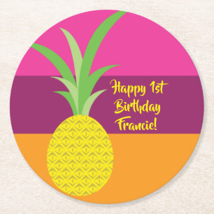 Ananas verjaardagsfeestje ronde kartonnen onderzetter