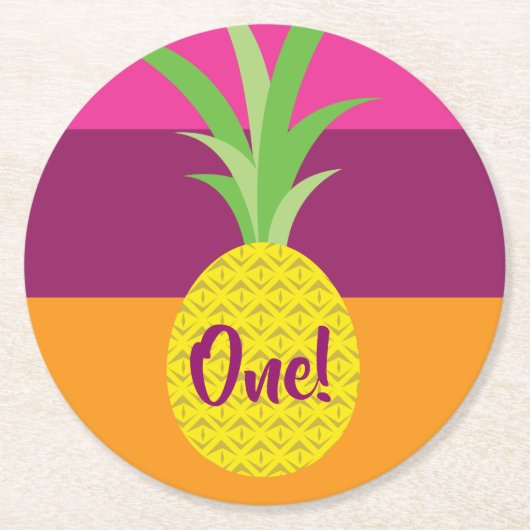 Ananas verjaardagsfeestje ronde kartonnen onderzetter (Voorkant)