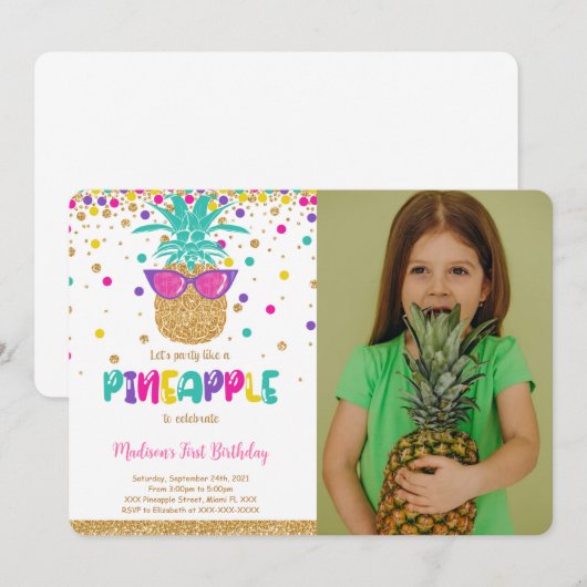 Ananas verjaardagsfoto uitnodiging (Voorkant / Achterkant)