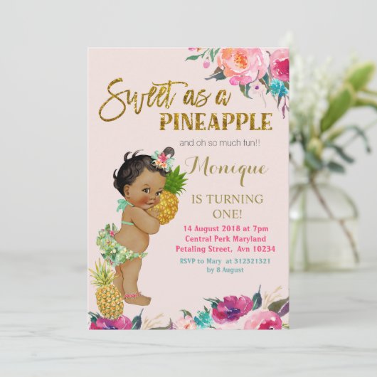 Ananas verjaardagsuitnodiging Afro-Amerikaanse Kaart (Staand voorkant)