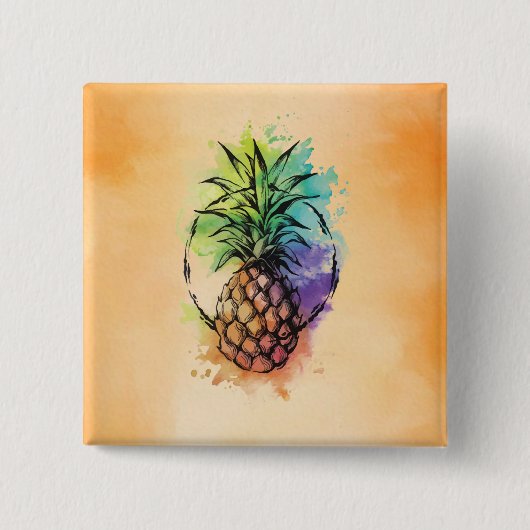 Ananas Vierkante Button 5,1 Cm (Voorkant)