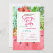 Ananas, Watermeloen Palm Leaf Summer Birthday Kaart (Voorkant)