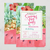 Ananas, Watermeloen Palm Leaf Summer Birthday Kaart (Voorkant / Achterkant)