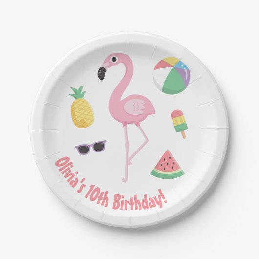 Ananas Watermelon Roze Flamingo Party Supplies Papieren Bordje (Voorkant)