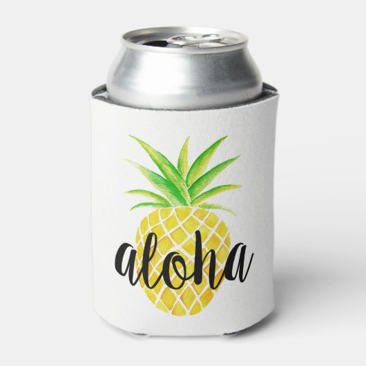 Ananas Waterverf Aloha Tropisch Monogram Blikjeskoeler (Blikje Voorkant)
