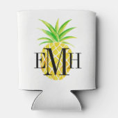 Ananas Waterverf Aloha Tropisch Monogram Blikjeskoeler (Achterkant)