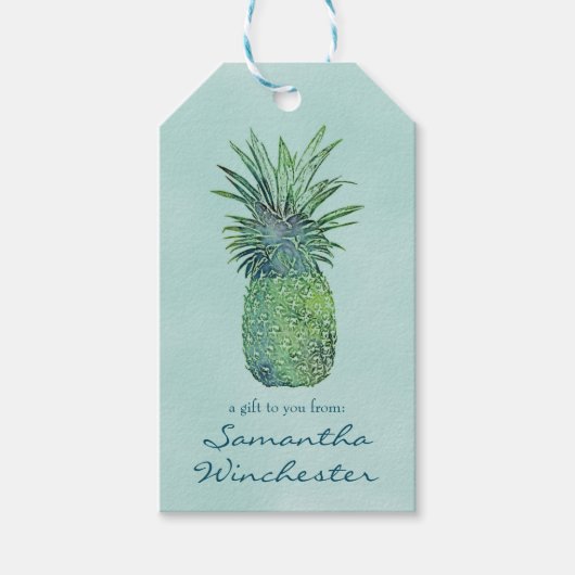 Ananas Waterverf Cadeaulabel (Voorkant)