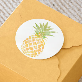 Ananas Waterverf Geel en Groen Stencil Ronde Sticker