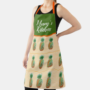 Ananas Waterverf Gele Streep Mums Keuken Schort