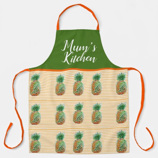Ananas Waterverf Gele Streep Mums Keuken Schort (Voorkant)