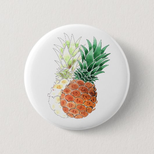 Ananas, waterverf. ronde button 5,7 cm (Voorkant)