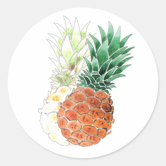 Ananas, waterverf. ronde sticker (Voorkant)