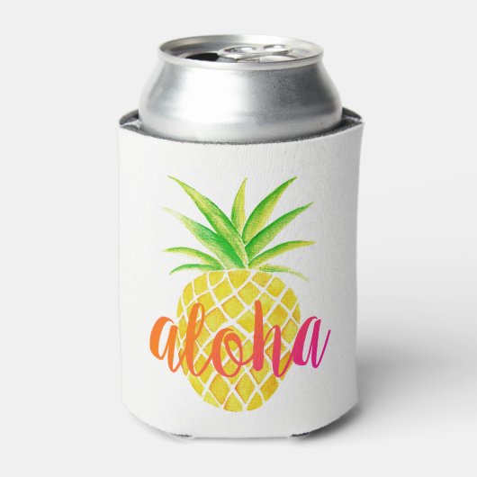 Ananas Waterverf Tropisch Monogram Blikjeskoeler (Blikje Voorkant)