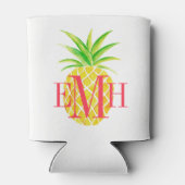 Ananas Waterverf Tropisch Monogram Blikjeskoeler (Achterkant)