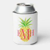 Ananas Waterverf Tropisch Monogram Blikjeskoeler (Blikje Achterkant)