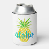 Ananas Waterverf Tropisch Monogram Turquoise Blikjeskoeler (Blikje Voorkant)