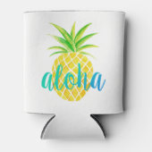 Ananas Waterverf Tropisch Monogram Turquoise Blikjeskoeler (Voorkant)