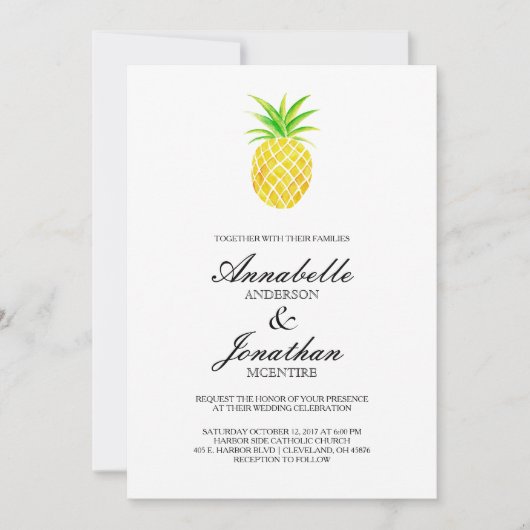 Ananas Waterverf Tropische bruiloft uitnodiging (Voorkant)