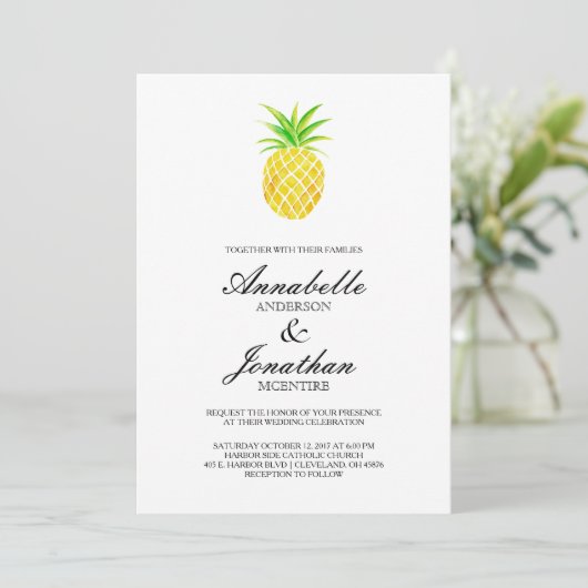 Ananas Waterverf Tropische bruiloft uitnodiging (Staand voorkant)