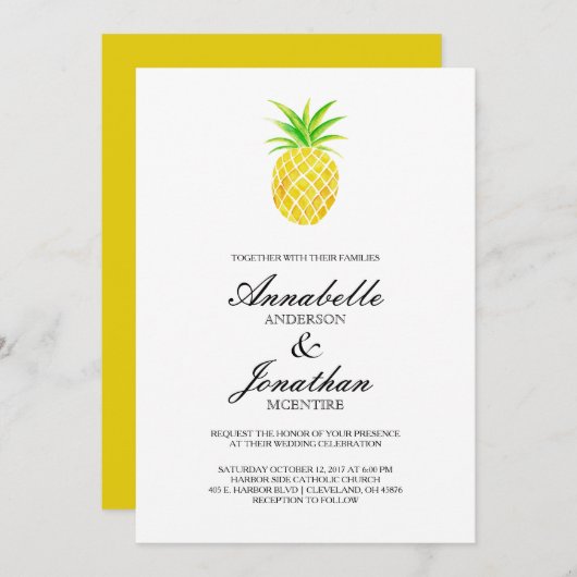 Ananas Waterverf Tropische bruiloft uitnodiging (Voorkant / Achterkant)
