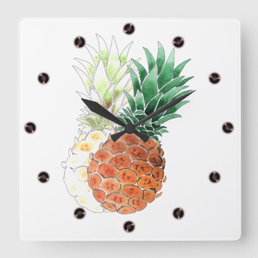 Ananas, waterverf. vierkante klok (Voorkant)
