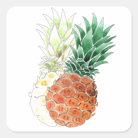 Ananas, waterverf. vierkante sticker (Voorkant)