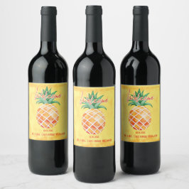 Ananas Weddenschap Welkomstmonogram Geel Wijn Etiket