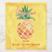Ananas Weddenschap Welkomstmonogram Geel Wijn Etiket (Enkel label)