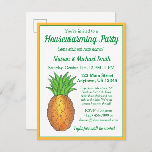 Ananas Welkom Open House Housewarming Party Uitnodiging Briefkaart (Voorkant / Achterkant)