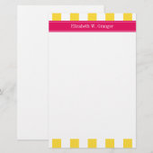 ananas White XL Stripes, Frambozennaammonogram Briefpapier (Voorkant / Achterkant)