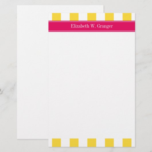 ananas White XL Stripes, Frambozennaammonogram Briefpapier (Voorkant / Achterkant)