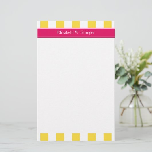 ananas White XL Stripes, Frambozennaammonogram Briefpapier (Staand voorkant)