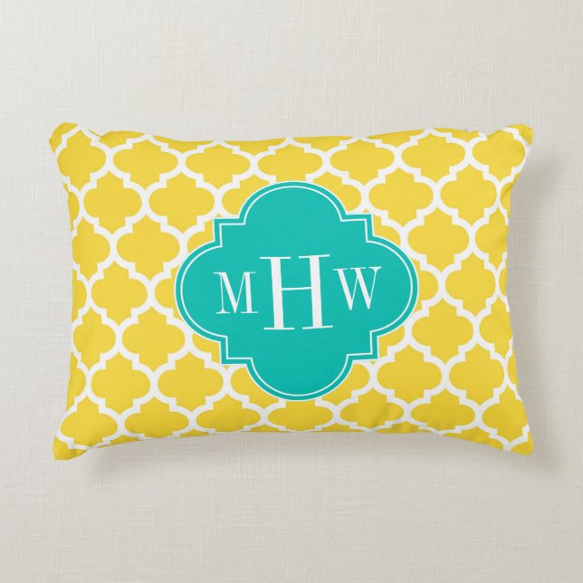 Ananas WhMarokkaans #5 Blauwgroen 3 Initiaal monog Accent Kussen (Voorkant)