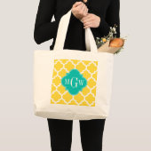 Ananas WhMarokkaans #5 Blauwgroen 3 Initiaal monog Grote Tote Bag (Voorkant (product))