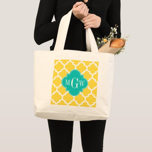 Ananas WhMarokkaans #5 Blauwgroen 3 Initiaal monog Grote Tote Bag (Voorkant (product))