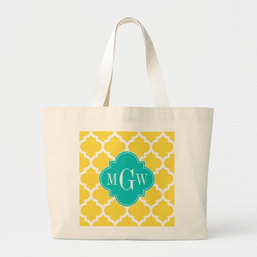 Ananas WhMarokkaans #5 Blauwgroen 3 Initiaal monog Grote Tote Bag (Voorkant)