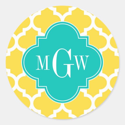 Ananas WhMarokkaans #5 Blauwgroen 3 Initiaal monog Ronde Sticker (Voorkant)