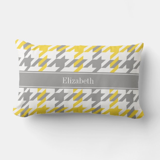 Ananas Wht Dk Gray Houndstooth Naam Monogram Kussen (Voorkant)