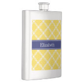 Ananas WHT Fancy Quatrefoil Navy Naam Monogram Heupfles (Rechts)