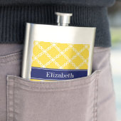 Ananas WHT Fancy Quatrefoil Navy Naam Monogram Heupfles (Voorbeeld)