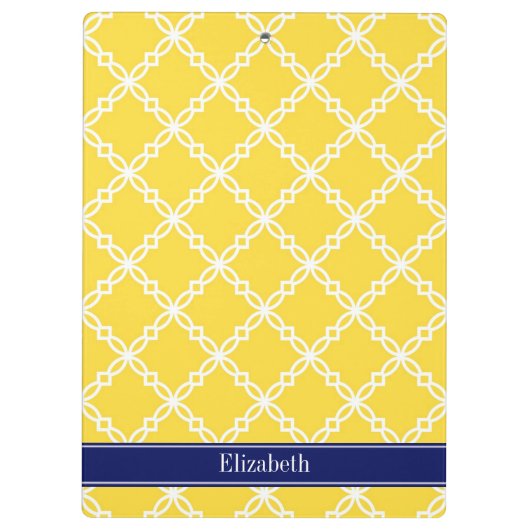 Ananas WHT Fancy Quatrefoil Navy Naam Monogram Klembord (Achterkant)