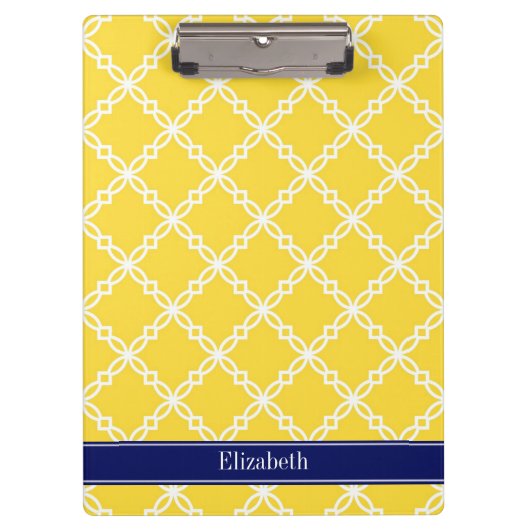 Ananas WHT Fancy Quatrefoil Navy Naam Monogram Klembord (Voorkant)