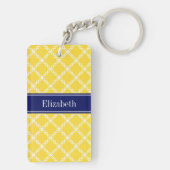 Ananas WHT Fancy Quatrefoil Navy Naam Monogram Sleutelhanger (achterkant)